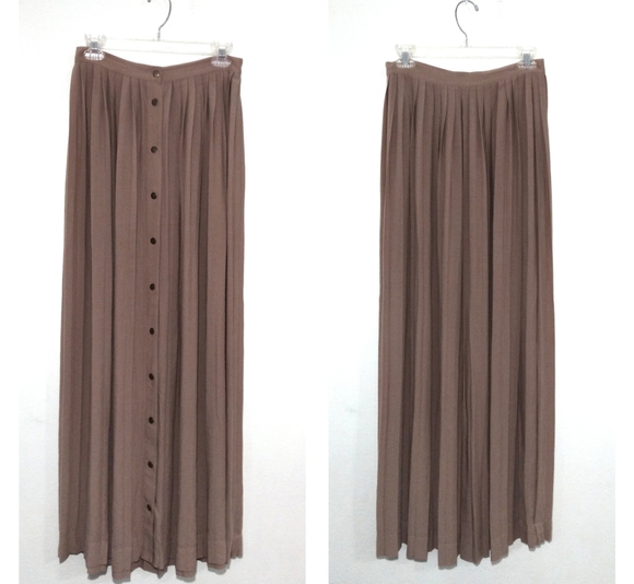 FOSSIL Button Front Pleated Maxi Skirt Tan Size 2 - Picture 2 of 2